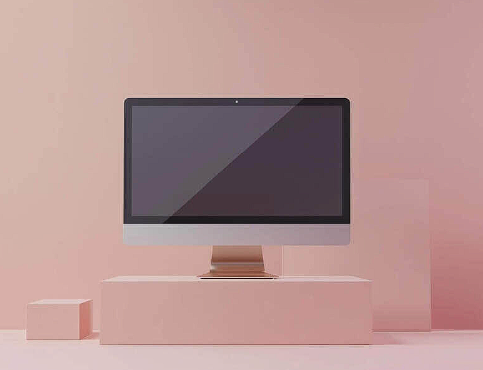computer monitor on pink cubes