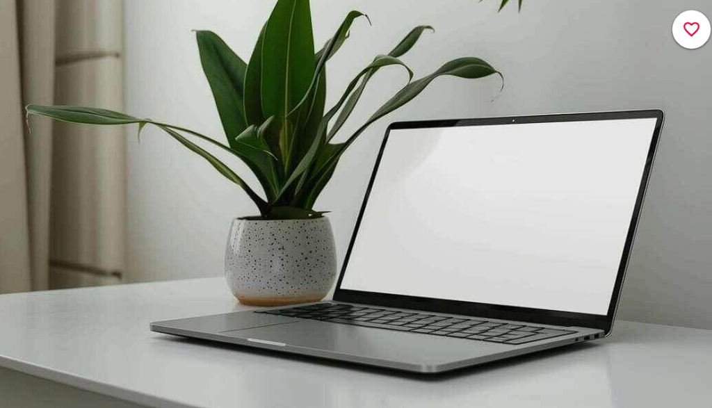 laptop computer on desk with green plants