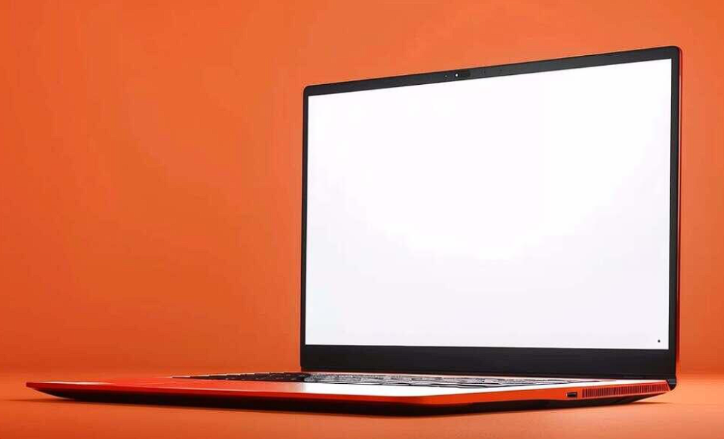 laptop computer on orange background