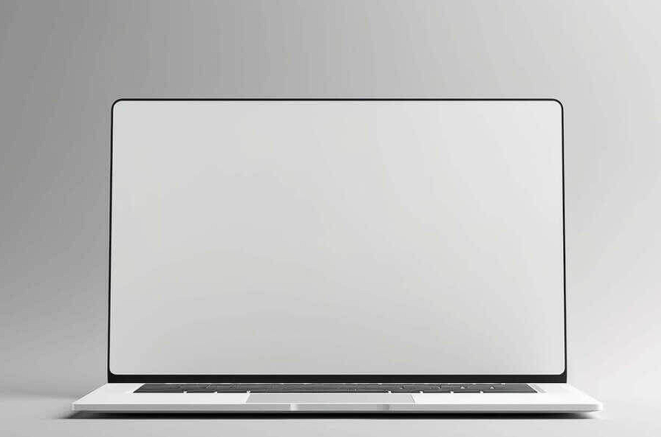 laptop computer with empty screen on gray background
