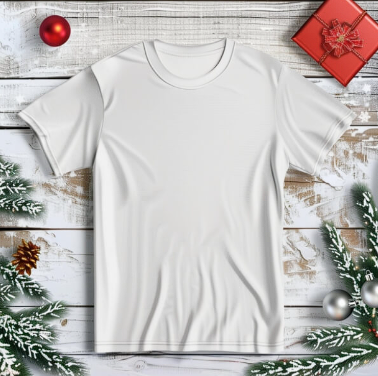 Plain White T-Shirt with Holiday Decorations