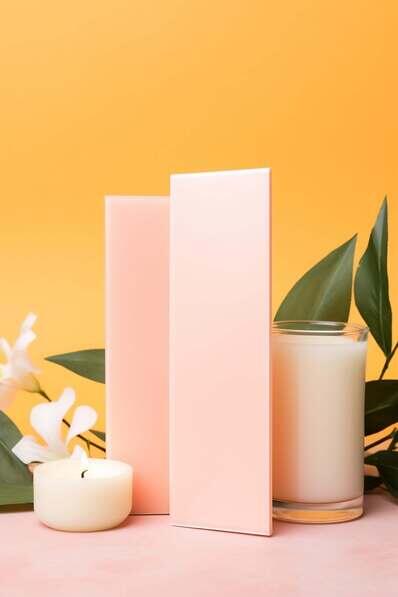 Flyer Mockups beauty and fashion concept with pink boxes and candle