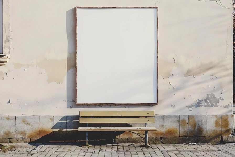 Poster Mockups blank billboard and bench in urban setting