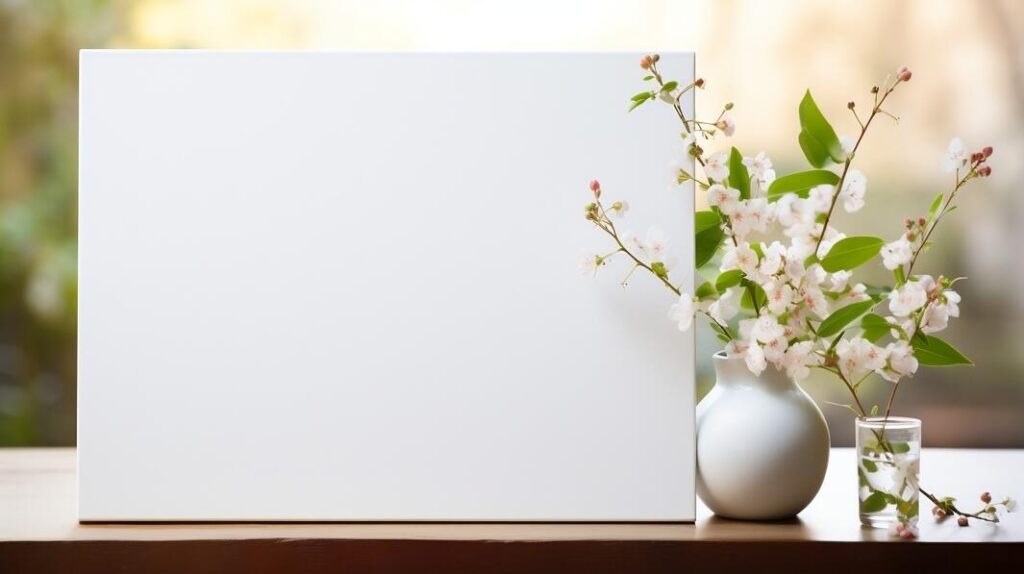 Poster Mockups blank canvas on vases with pink flowers