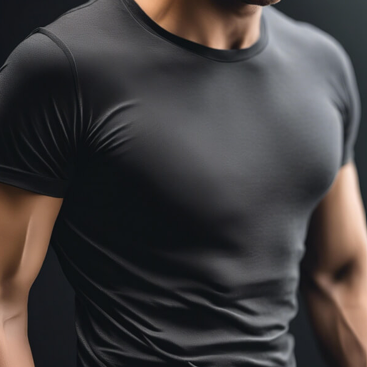 T-Shirt Mockups close up of a male figure in black t shirt