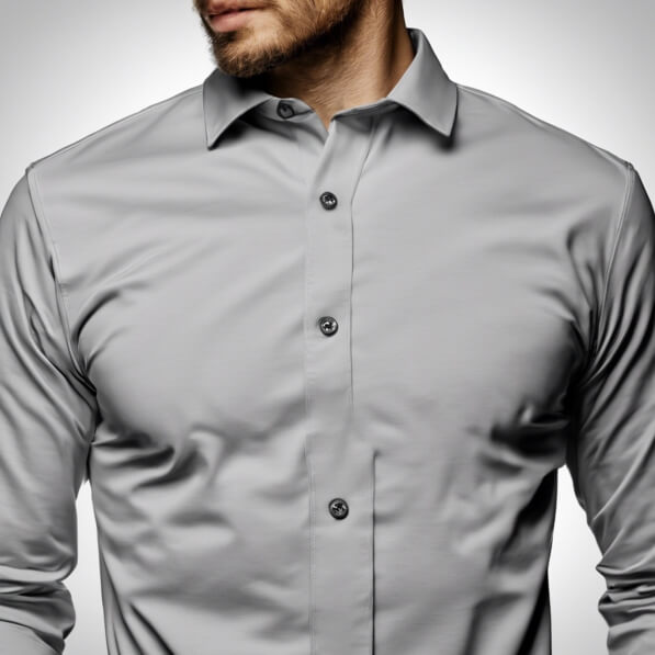Long Sleeve Shirt Mockups close up of a man in a gray shirt