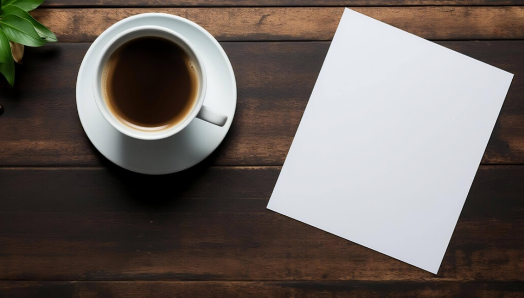 Flyer Mockups cozy coffee scene with greenery on wooden table