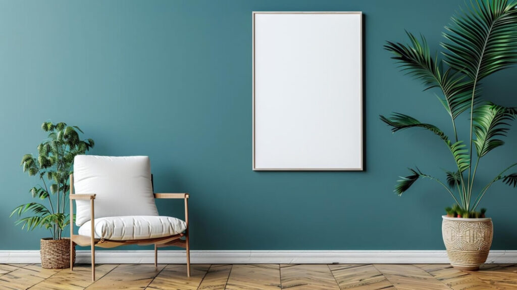 Poster Mockups cozy interior corner with armchair and plant