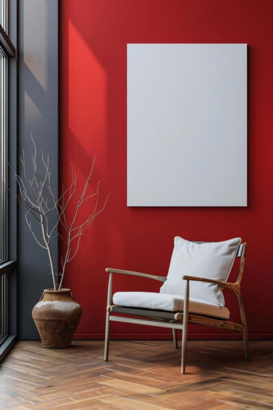 Poster Mockups cozy minimalist interior with red wall