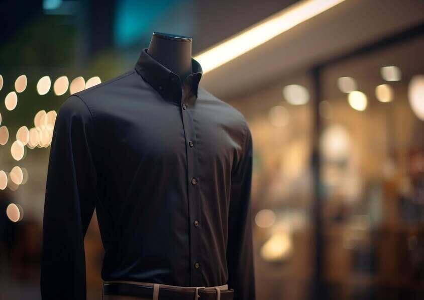 Long Sleeve Shirt Mockups elegant black shirt and pants mannequin