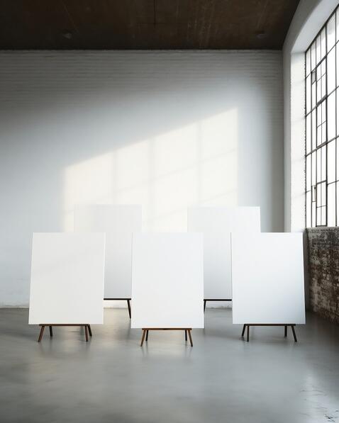 Poster Mockups empty room with five white easels