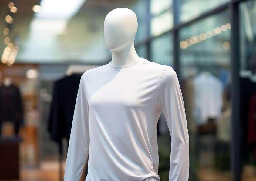 Long Sleeve Shirt Mockups fashion mannequin in white dress in retail store