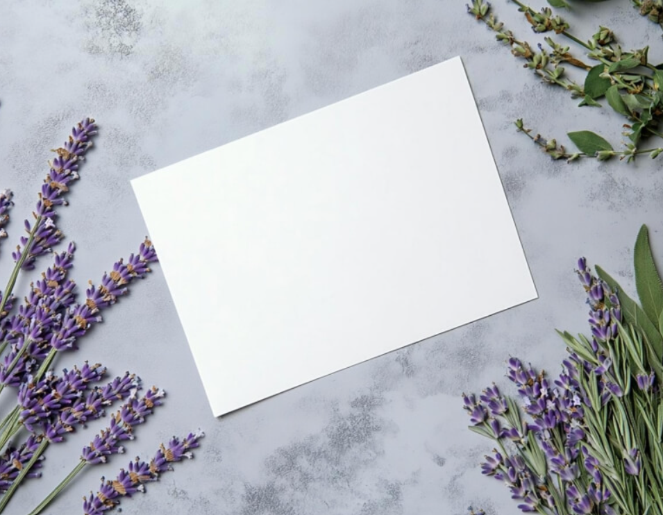 lavender and greenery with blank card
