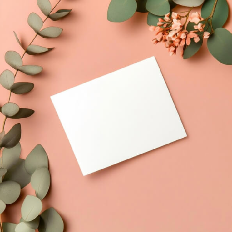 minimalist card with eucalyptus and flowers