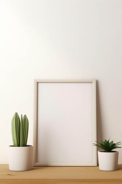 Poster Mockups minimalist interior scene with potted plants and frame