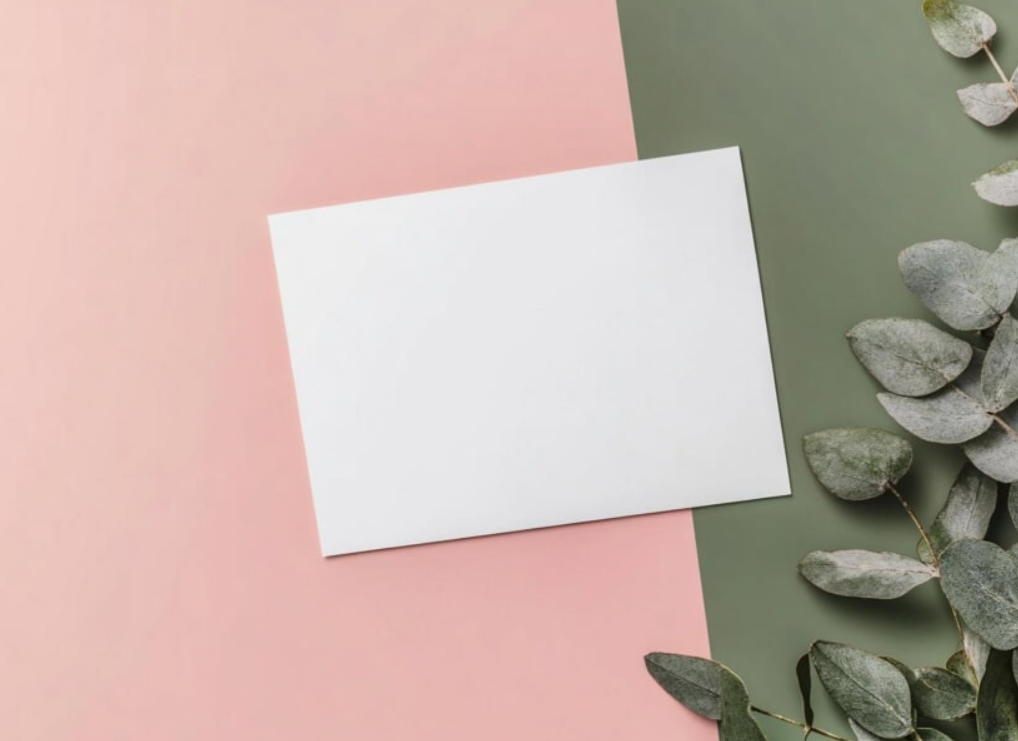 minimalistic card with eucalyptus leaves