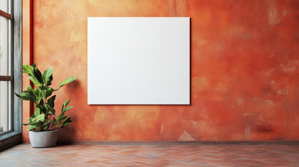 Poster Mockups modern interior with blank canvas and green plant