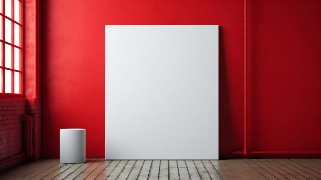 Poster Mockups red room with empty white board