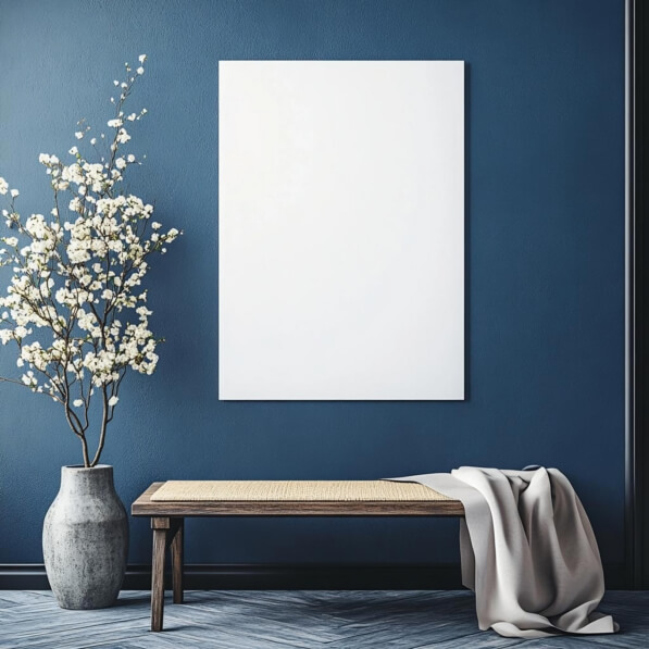 Poster Mockups serene interior with bench and flowers