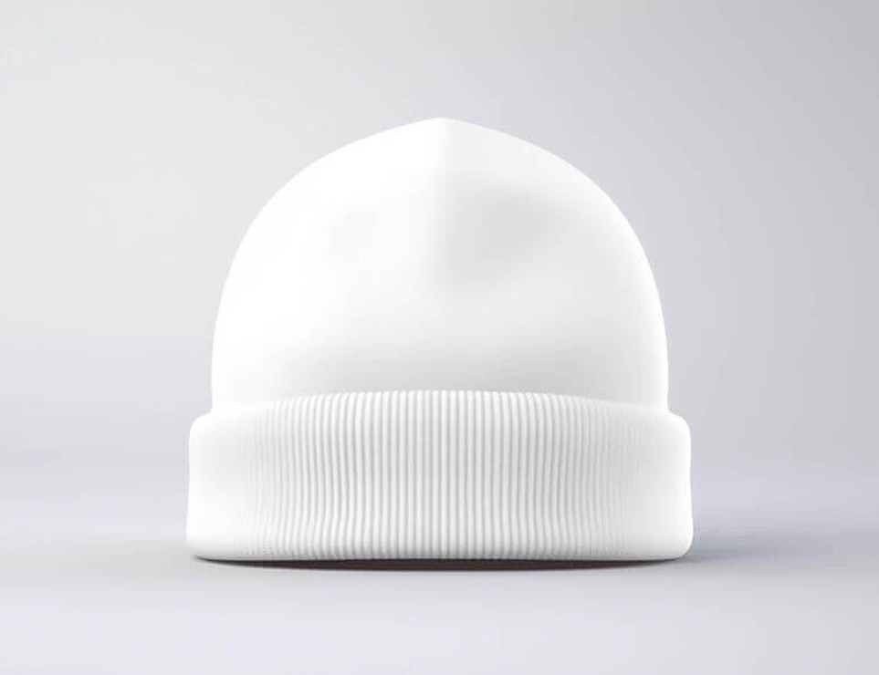Beanie Mockups white knitted beanie hat on gray background