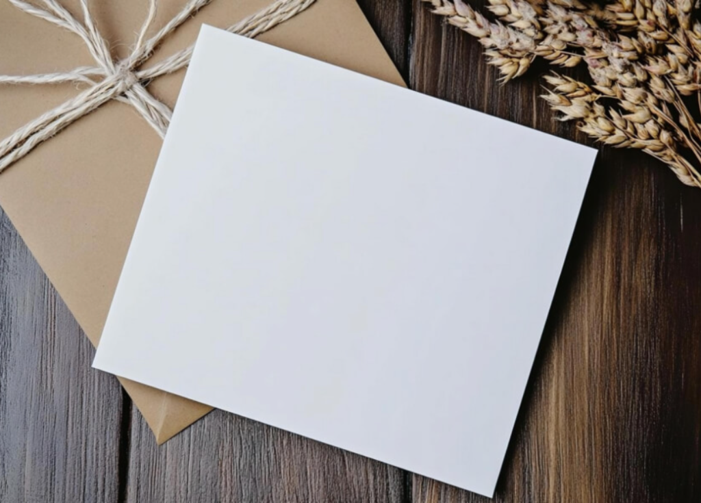white paper and brown envelope with dried wheat