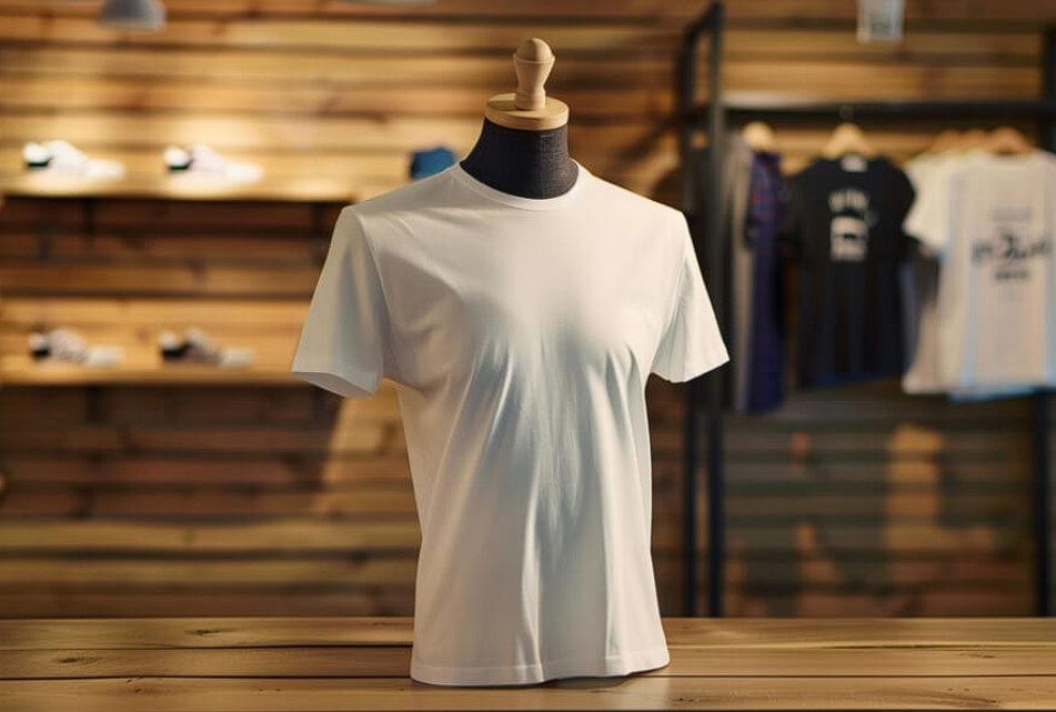 T-Shirt Mockups white t shirt displayed in clothing store