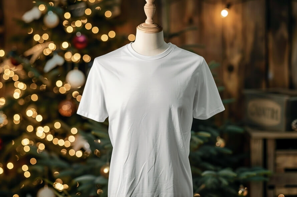 T-Shirt Mockups white t shirt displayed for christmas